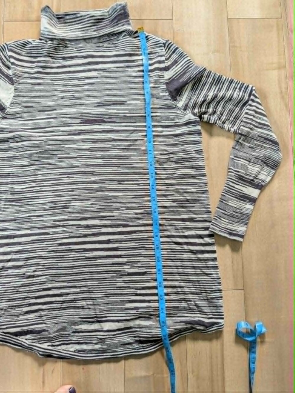 NIC+ZOE Striped Knit Turtleneck Tunic Sweater Medium Black Ivory - Picture 6 of 8